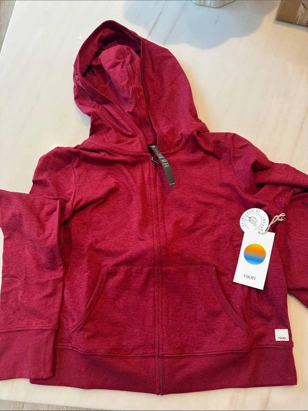 NEW NWT Vuori Halo Mini Full Zip Hoodie Women’s Size Large Strawberry Heather